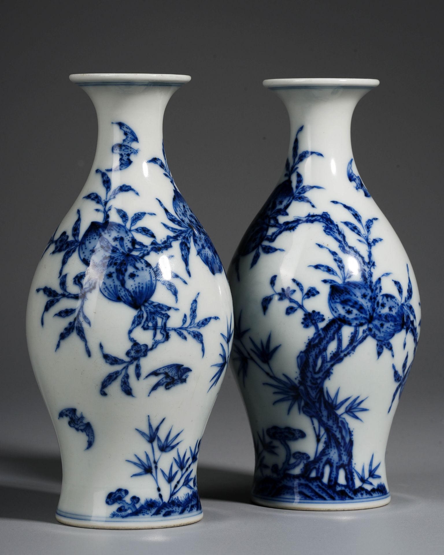 Pair Chinese Blue and White Olive Shape Vases - Image 4 of 13