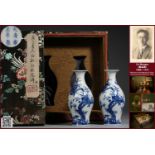 Pair Chinese Blue and White Olive Shape Vases