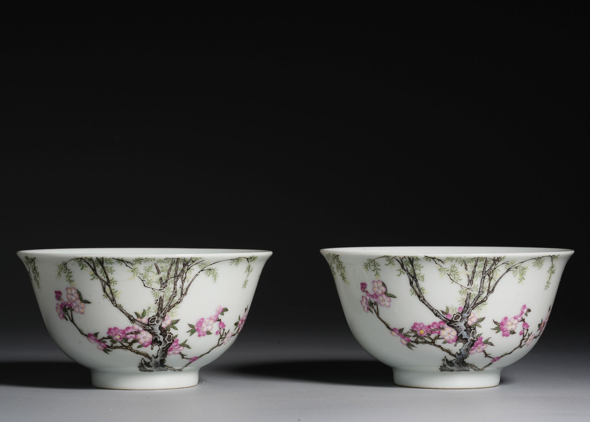 Pair Chinese Famille Rose Magpies Bowls - Image 2 of 14
