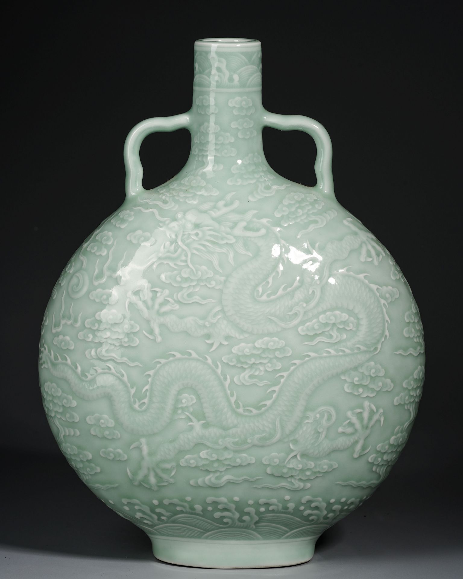 A Chinese Celadon Glaze Dragon Moon Flask - Image 2 of 14