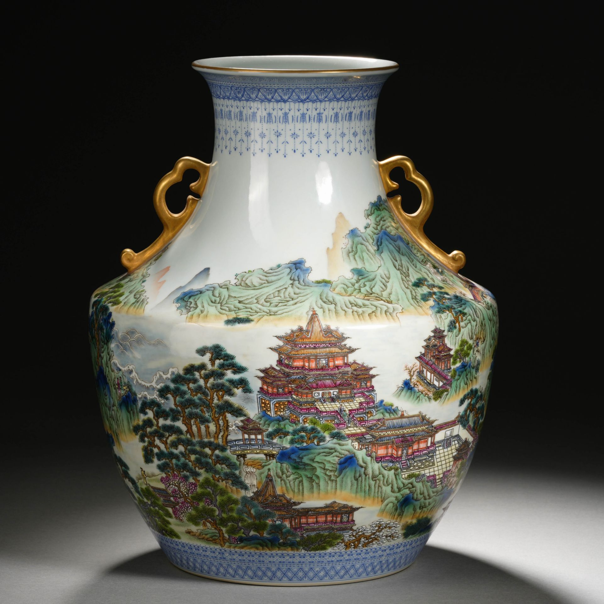 A Chinese Famille Rose Landscape Zun Vase - Bild 2 aus 16