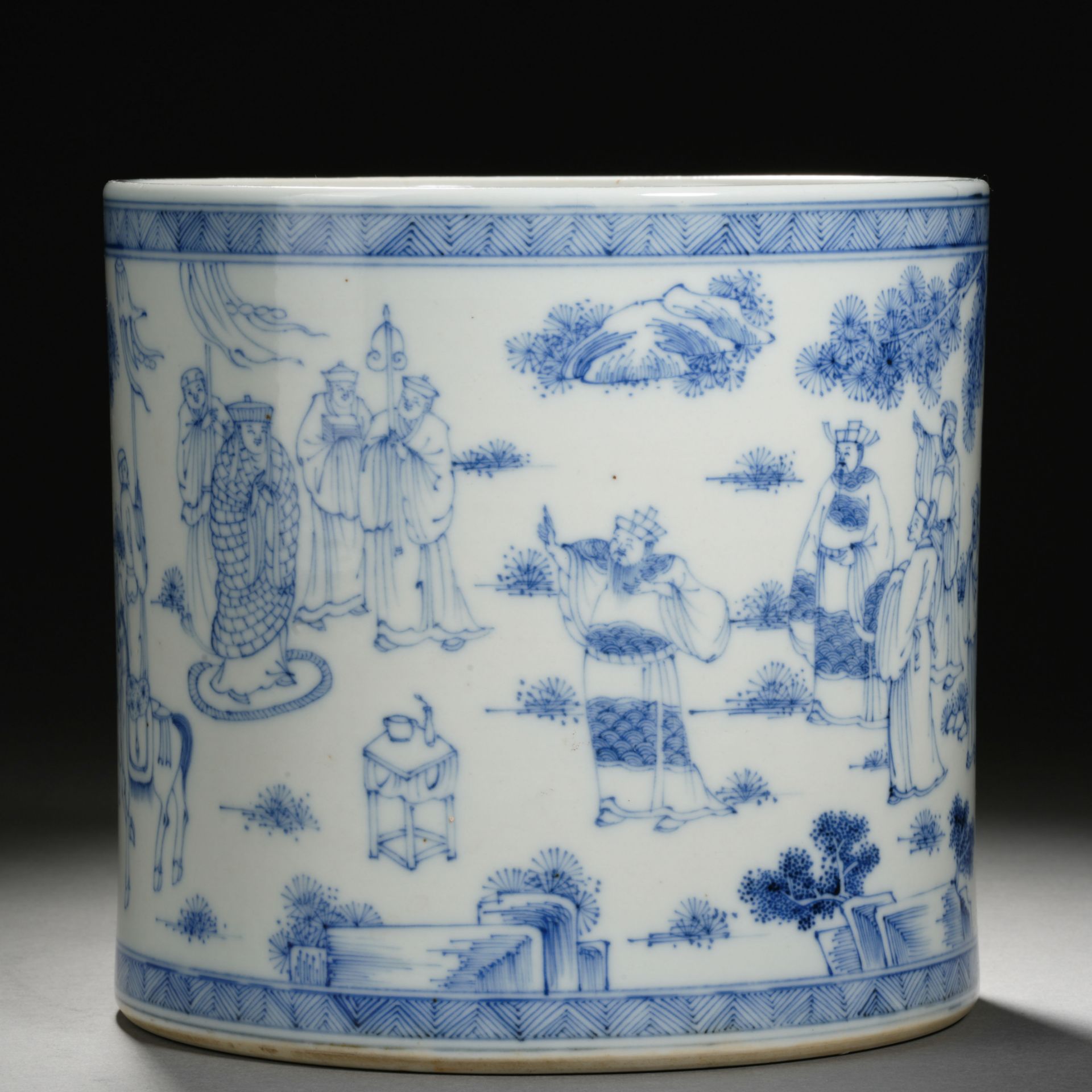 A Chinese Blue and White Figural Story Brushpot - Bild 4 aus 10