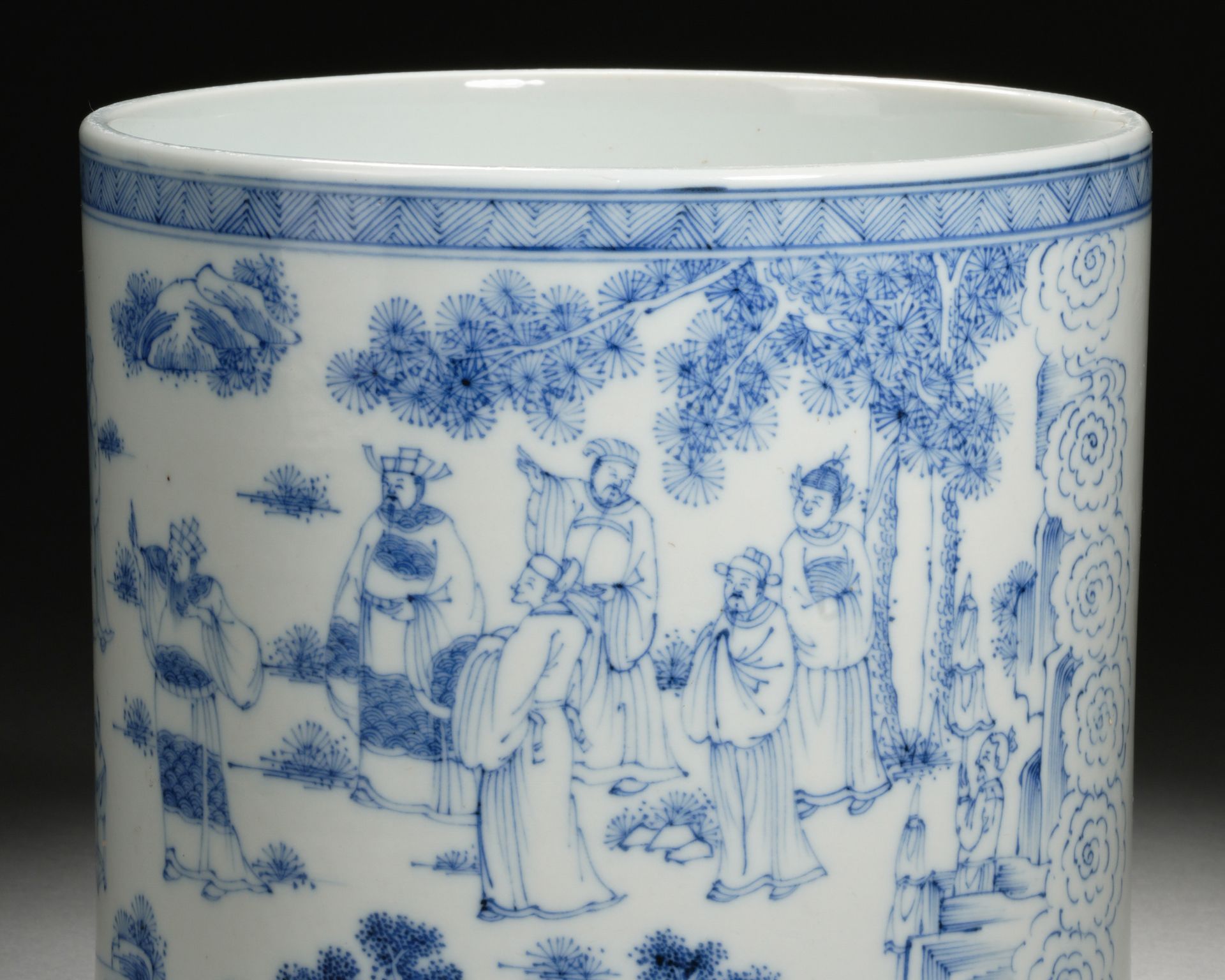 A Chinese Blue and White Figural Story Brushpot - Bild 3 aus 10
