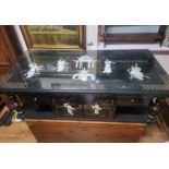 Ornate Green Chinese Table with Mother of Pearl Inlays