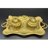 art nouveau double inkwell stand brass