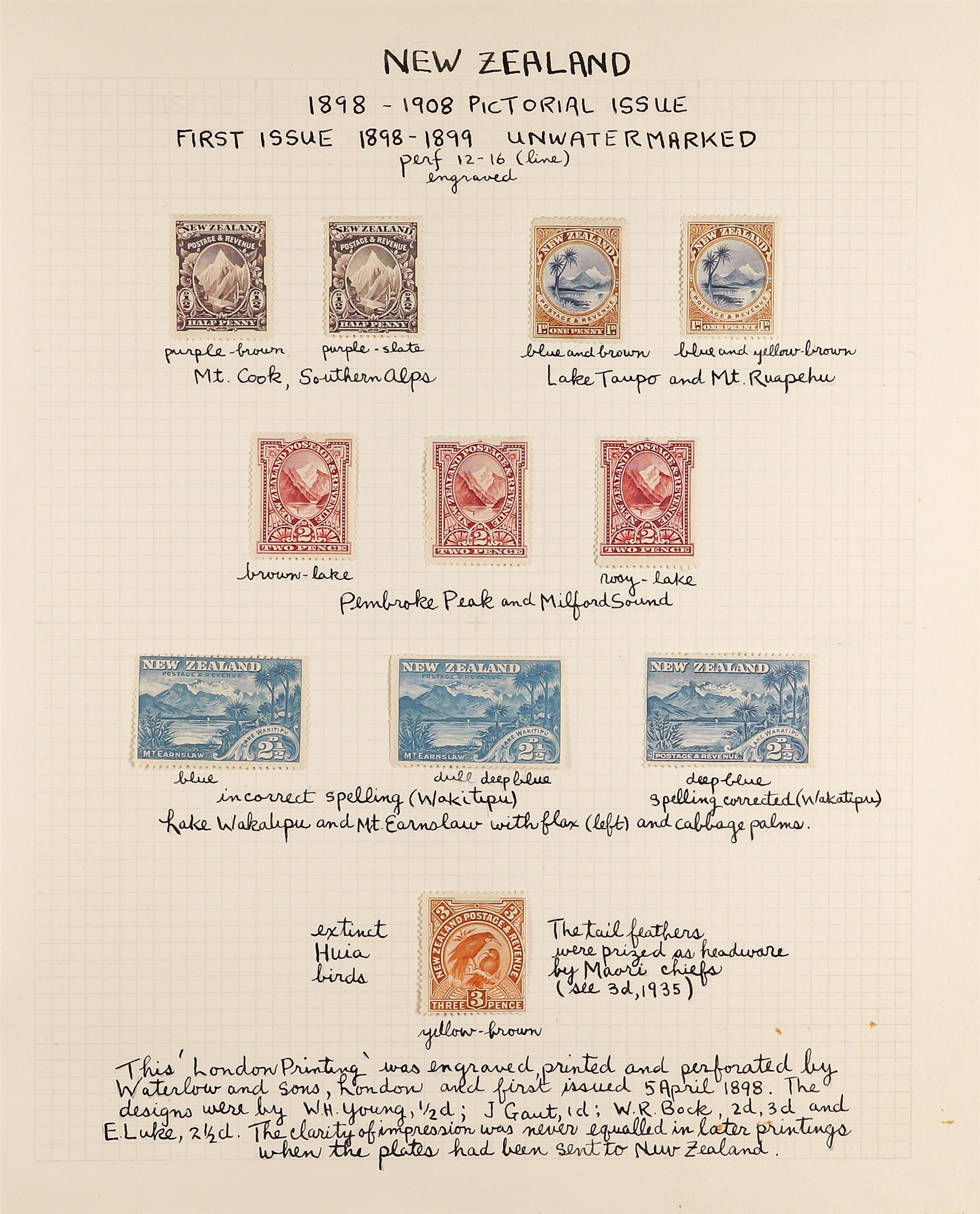 NEW ZEALAND 1898 PICTORIAL ISSUE the complete set, no watermark, perf 12 to 16, SG 246/59, plus a