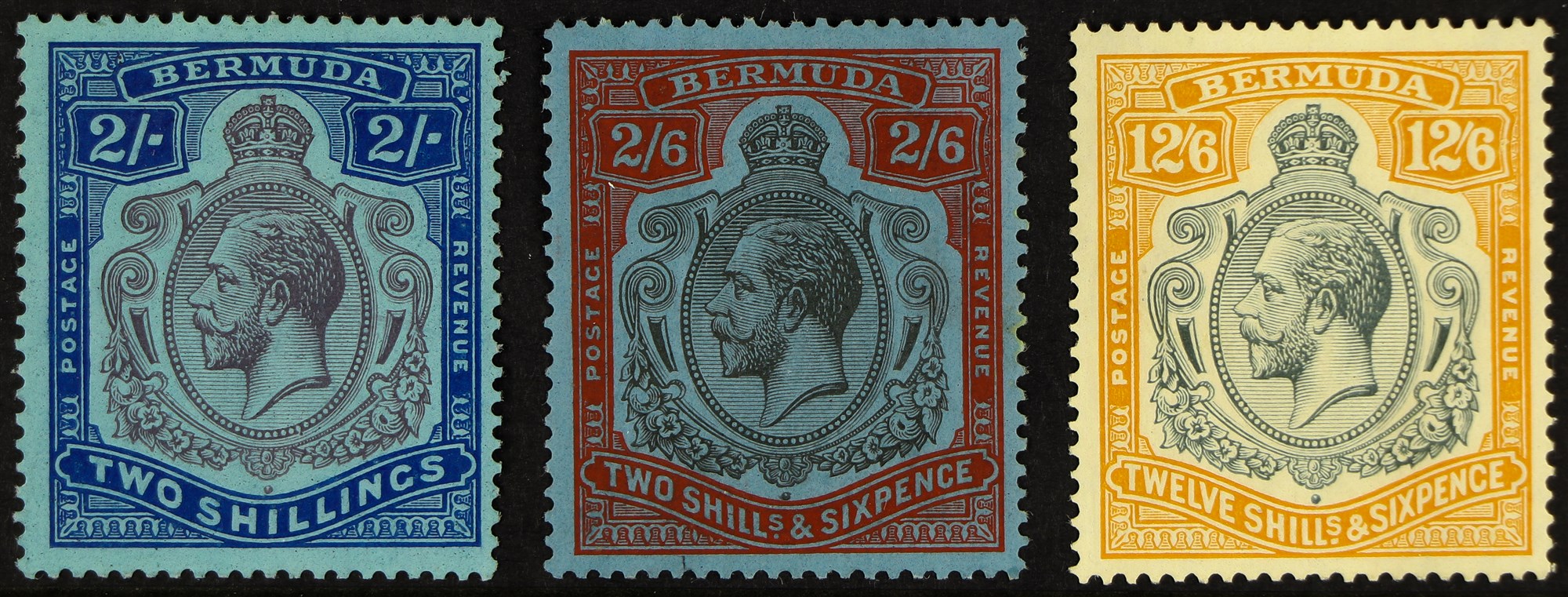 BERMUDA 1924-32 2s, 2s.6d and 12s.6d, SG 88/89 and 93, mint, the 12s.6d with light gum toning.