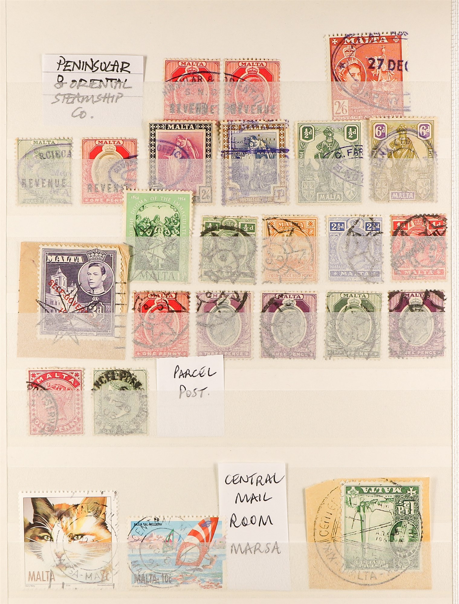 MALTA POSTMARKS COLLECTION in an album and stockbook, QV to more modern with many villages, cds's