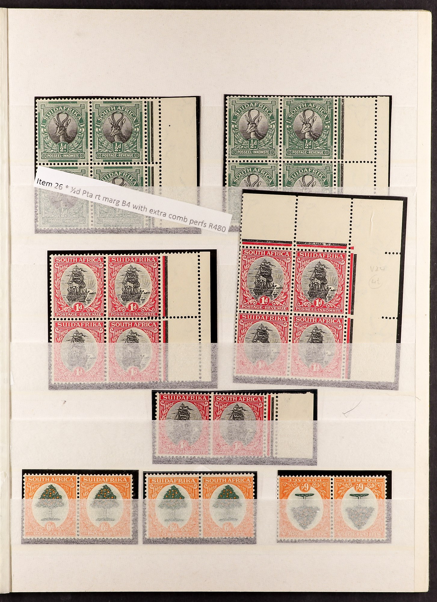 SOUTH AFRICA 1926-54 MINT DEFINITIVES COLLECTION note 1926-7 ½d & 1d block of four with extra