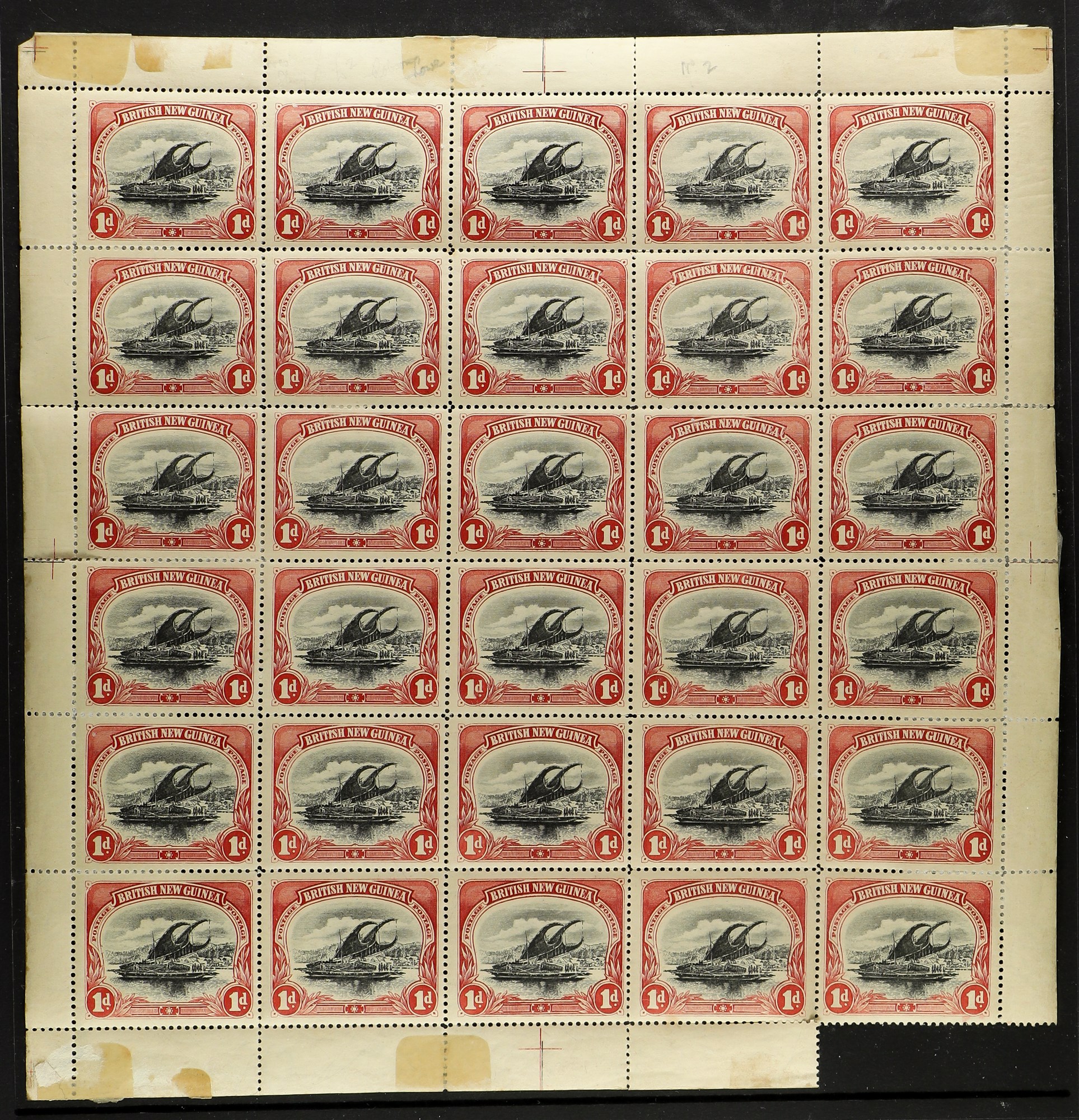 PAPUA 1901-05 LAKATOI 1d black and carmine, watermark horizontal, SG 2, a full mint sheet of 30,