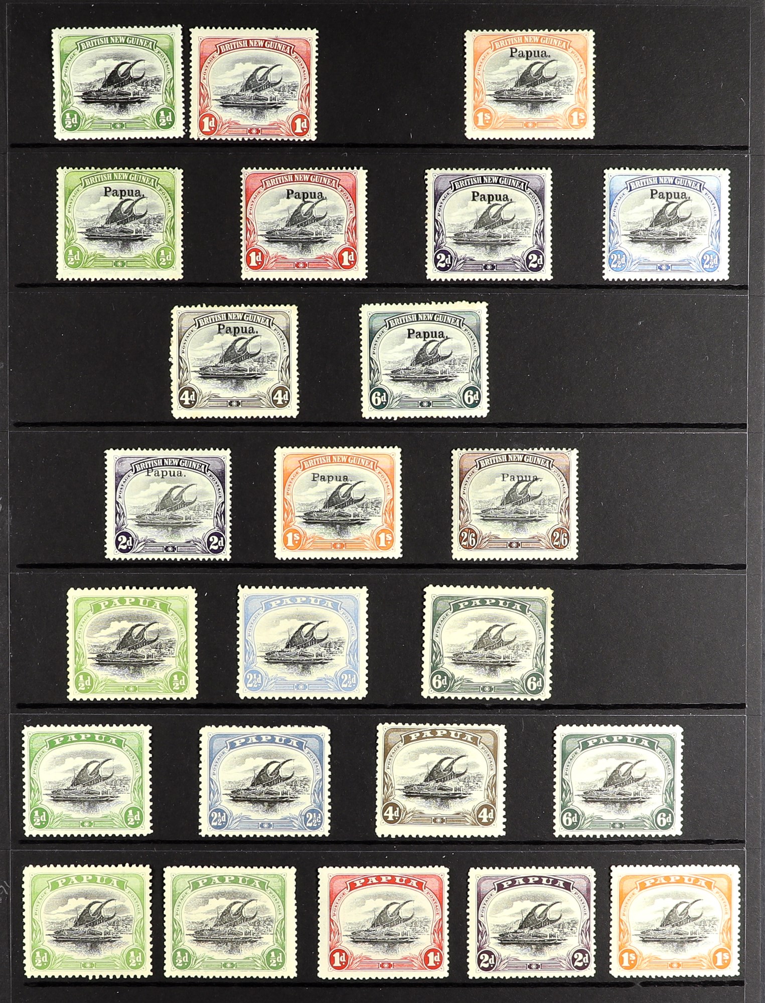 PAPUA 1901-37 MINT COLLECTION incl. 1901-05 BNG ½d & 1d, 1906 Horiz wmk 1s orange (SG 19), vert