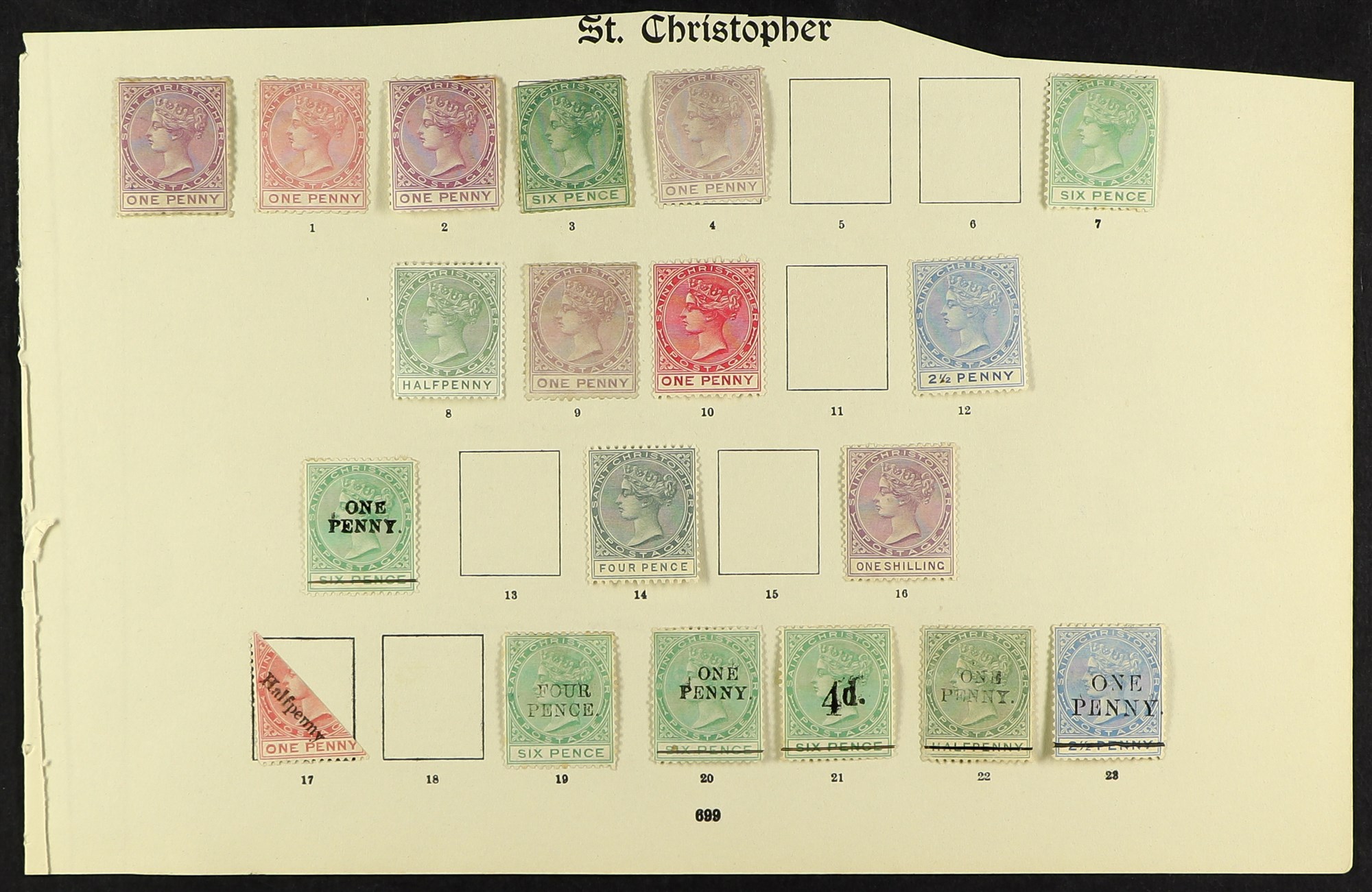 ST CHRISTOPHER 1870-88 MINT COLLECTION on an imperial album leaf, with 1870-82 perf. 12½ 1d