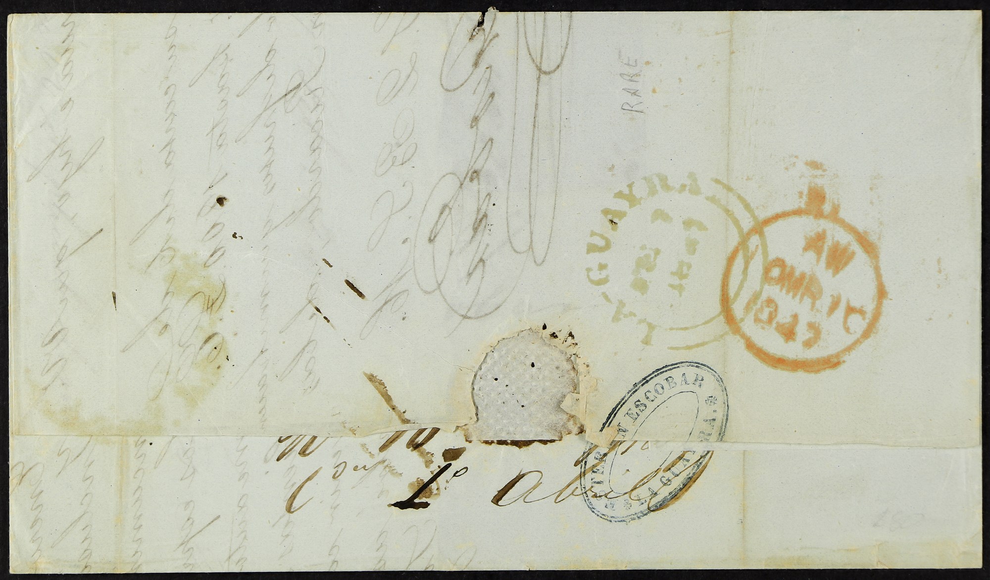 VENEZUELA BRITISH POST OFFICE AT LA GUAYRA 1847 (Feb) single sheet letter written in French to