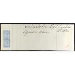 BARBADOS 1904 Queens head printers dummy stamp inscribed "De La Rue & Co, London", extracted from