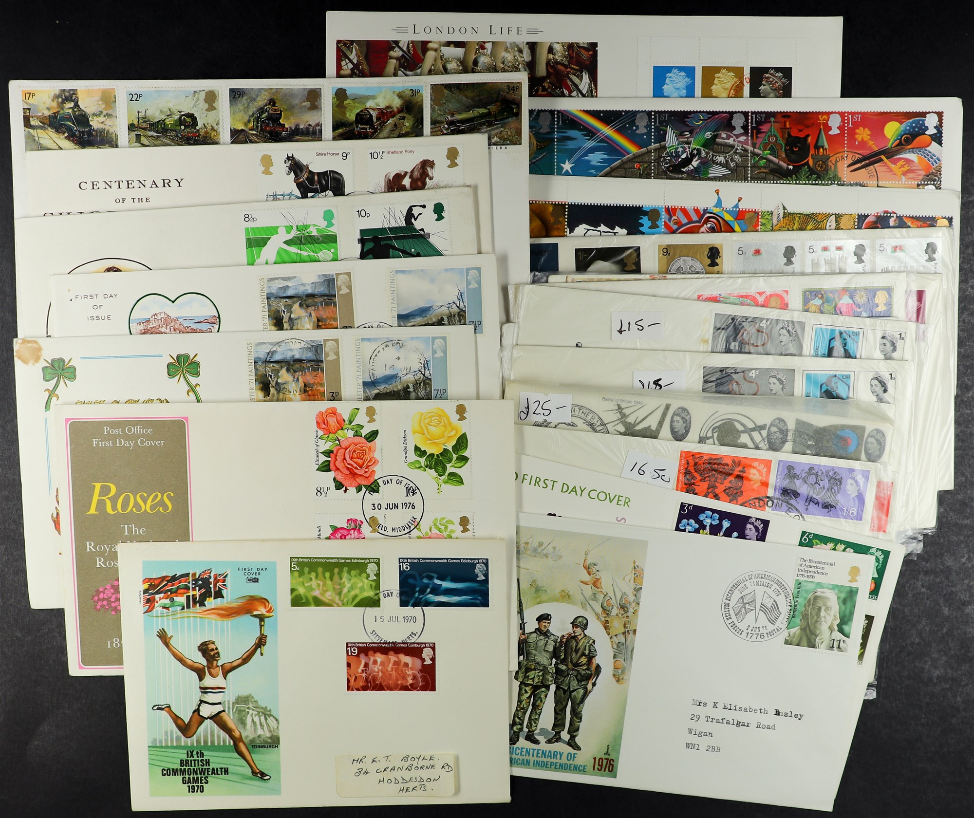 GB.FIRST DAY COVERS 1965 - 1990s collection in box. Some are in albums but most are loose. Many from