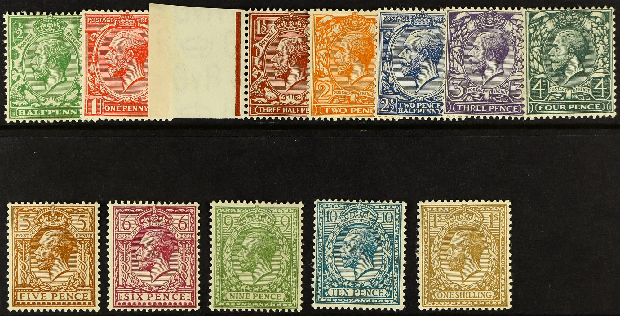 GB.GEORGE V 1924-26 basic set, SG 418/429, never hinged mint. (12 stamps)