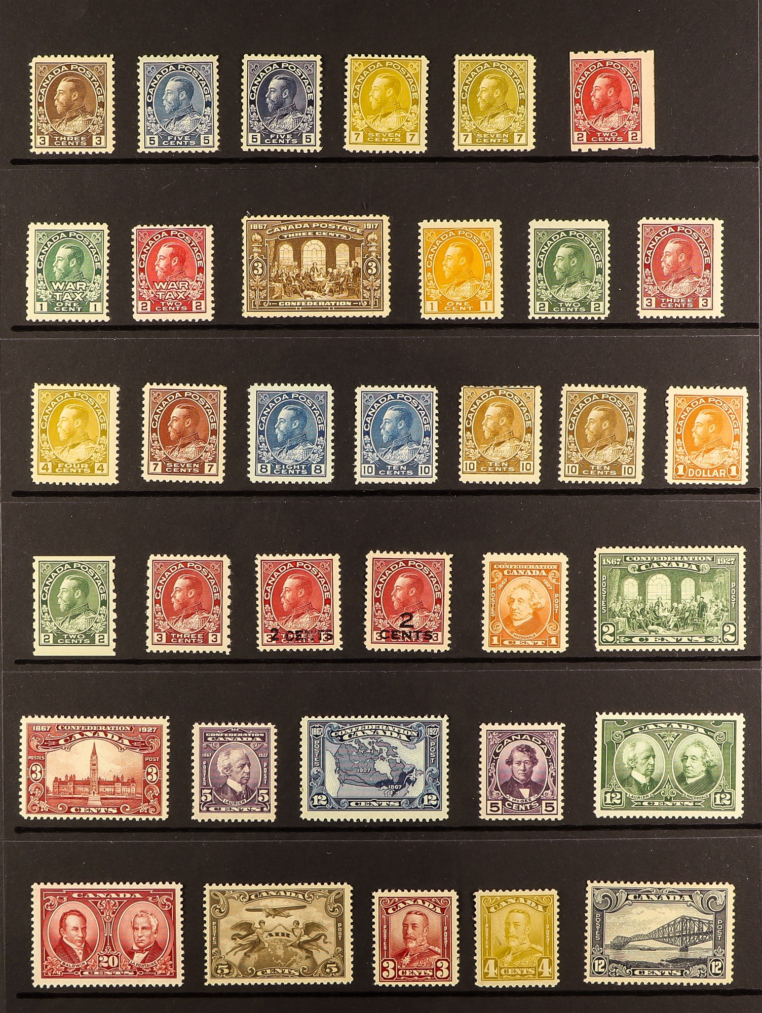 CANADA 1911-35 MINT COLLECTION incl. 1911-22 Admirals incl. 5c (2 shades), 7c (2 shades) and 2c perf