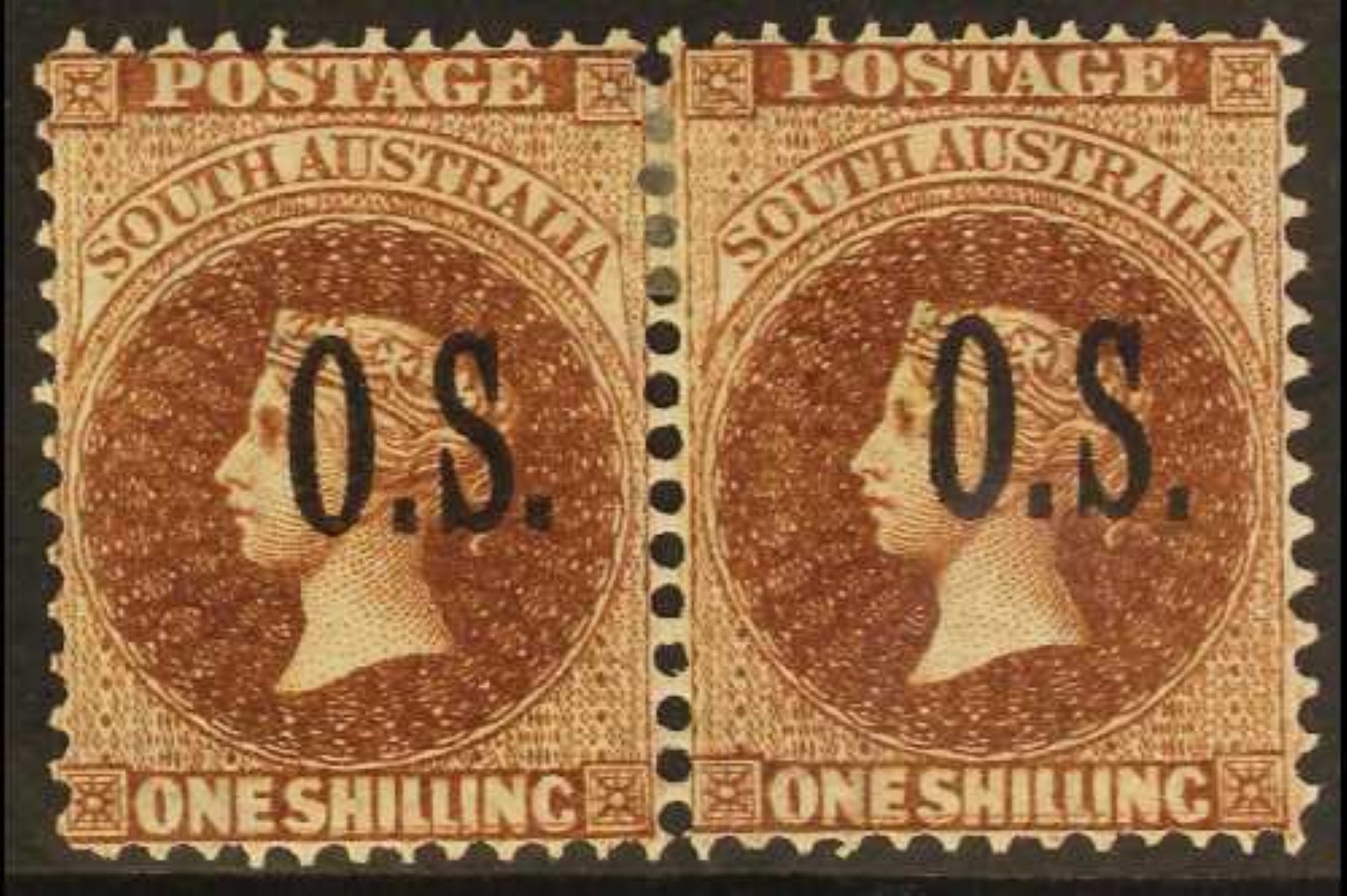 AUSTRALIAN STATES SOUTH AUSTRALIA OFFICIAL 1902 1s dull brown, SG O36, fine mint horizontal pair.