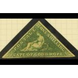 SOUTH AFRICA -COLS & REPS CAPE OF GOOD HOPE 1855 1s deep dark green triangular, SG 8b, neat
