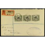 NEW GUINEA N.W.P.I. 1918 (Dec) envelope registered to England, bearing 2d Kangaroo strip of three
