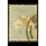 AUSTRALIA 1915-27 £1 chocolate and dull blue Kangaroo, wmk narrow Crown SG 44, used with