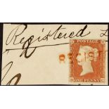 GB.QUEEN VICTORIA 1841 1d red-brown plate 147 imperf with 4 margins tied to piece by very fine