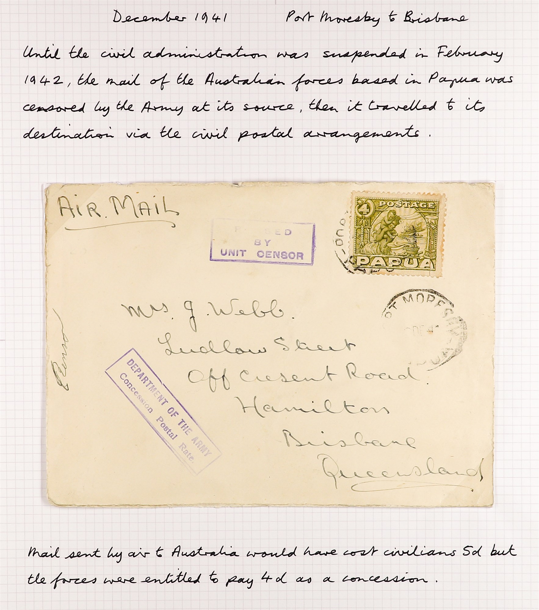 PAPUA WW2 CENSOR MARKS ON COVERS 1939-41 collection written up on pages, with various types of - Image 13 of 14