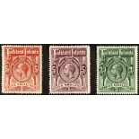 FALKLAND IS. 1912-23 5s rose, 5s maroon, and 1923 3s, SG 67, 67b and 80, fine mint.. Cat. £370. (3