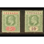 GRENADA 1902 5s and 10s, SG 65/66, very fine mint. Cat. £205. (2 stamps)