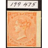 GB.QUEEN VICTORIA 1863 4d pale red plate 4 hairlines, IMPERFORATE SG Spec. J63 (2)d, right