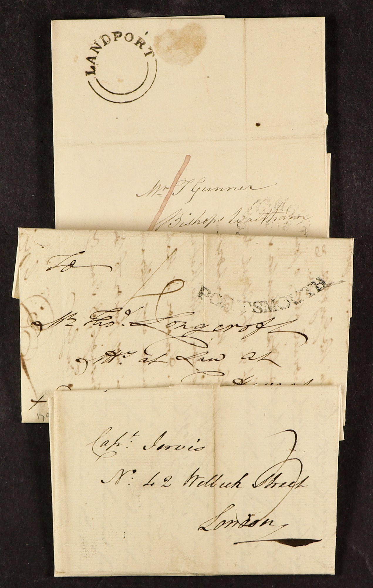 GREAT BRITAIN PORTSMOUTH POSTAL HISTORY a collection of entires incl. 1782 letter from a ship