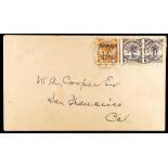 SAMOA 1895 (18th April) "Cooper" envelope to San Francisco, bearing 1½d on 2d and ½d Palm Tree pair,