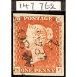 GB.QUEEN VICTORIA 1841 1d red-brown plate 58 imperf with 4 margins and circular town cancellation.