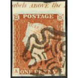 GB.QUEEN VICTORIA 1841 1d red-brown 'AE' plate 22, SG 8, used with 4 margins including large part of