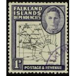 FALKLAND IS. DEPS. 1946-49 1d black & violet thick Map with EXTRA ISLAND variety, SG G2aa, cds used,