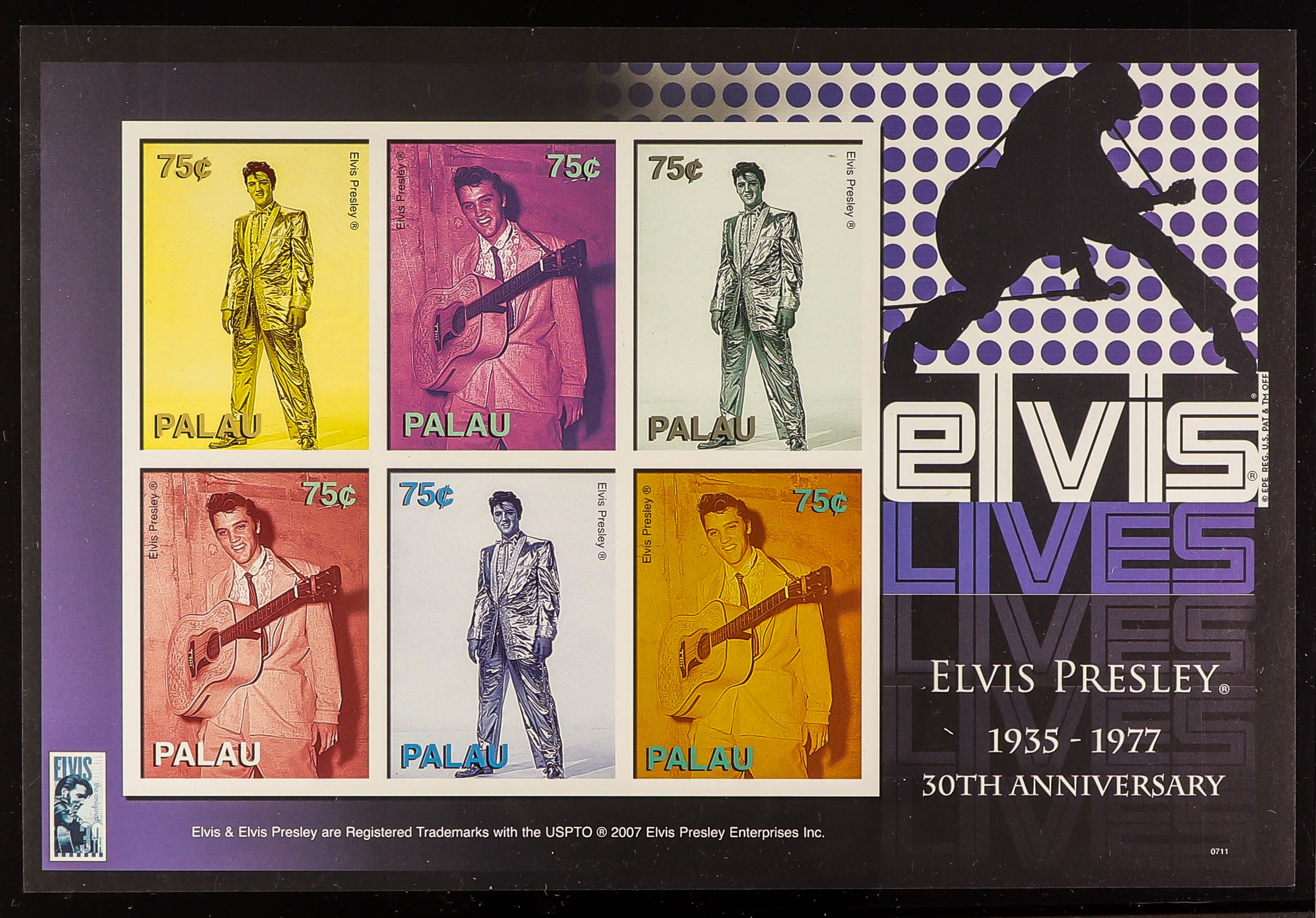 COLLECTIONS & ACCUMULATIONS ELVIS 2007 PALAU 30th Death Anniversary of Elvis Presley miniature sheet