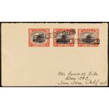 PAPUA LOOSE SHIP LETTER a c. 1920's envelope to USA bearing 1d Lakatoi strip of three, cancelled