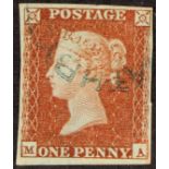 GB.QUEEN VICTORIA 1841 1d red-brown plate 108 imperf with 4 margins used with BLUE UNDATED