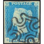 GB.QUEEN VICTORIA 1840 2d pale blue 'BF' plate 1, SG 6, superb used with 4 margins & outstanding