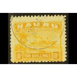 NAURU 1924-48 10s yellow Freighter on greyish paper, SG 39A, cds used, Cat. £200.