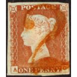 GB.QUEEN VICTORIA 1841 1d red-brown plate 43 imperf with 4 margins, cancelled by superb large red
