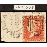 GB.QUEEN VICTORIA 1856-63 1d rose-red LC14, Plate 45, SG Spec. C10 (6), on a piece tied by 1858
