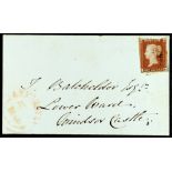 GB.QUEEN VICTORIA UNION JACK RE-ENTRY 1d red plate 75 "LK", part margins, tied to an 1848 envelope