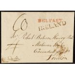 IRELAND 1790 (1 May) EL from Belfast to London with superb red "BELFAST" and black "IRELAND".