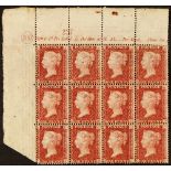 GB.QUEEN VICTORIA 1864-79 1d red, plate 200, an upper left corner block of twelve (4 x 3), showing