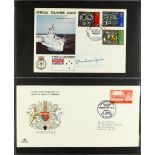 GB.FIRST DAY COVERS SORTER CARTOON with 7 albums. Mainly Royal Mail Commemoratives and Definitives