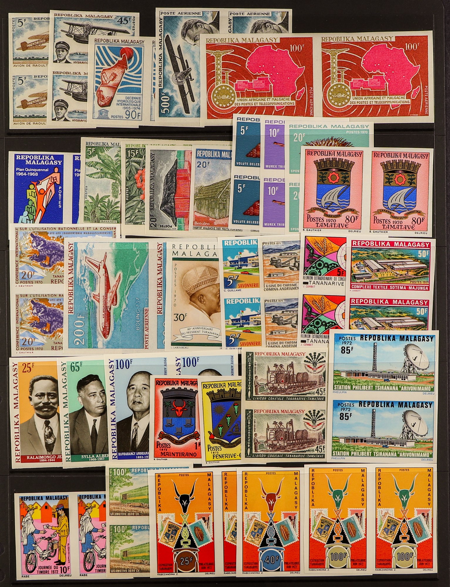 MADAGASCAR 1967-73 IMPERF PAIRS Malagasy Republic never hinged mint imperf pairs, Postage and Air