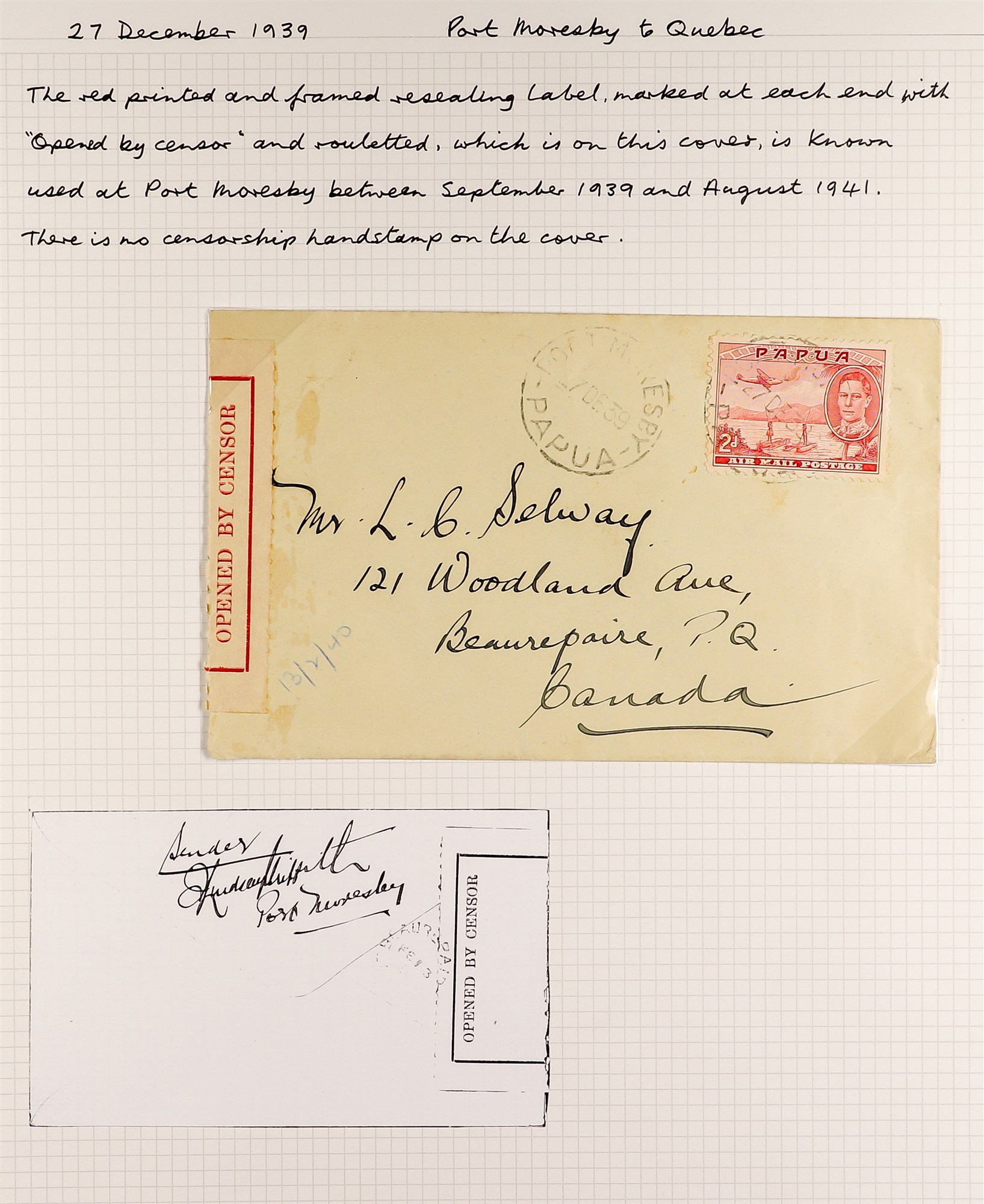 PAPUA WW2 CENSOR MARKS ON COVERS 1939-41 collection written up on pages, with various types of - Image 3 of 14