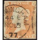 GB.QUEEN VICTORIA 1841 1d pale red-brown imperf with 4 margins used with superb LATE USE