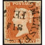 GB.QUEEN VICTORIA 1841 1d red-brown imperf with 4 margins with superb WELLS – SOMERSET circular